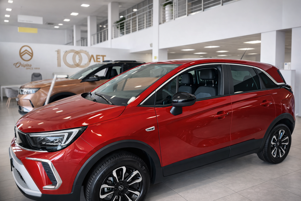 Красный городской кроссовер Opel Crossland у официального дилера
